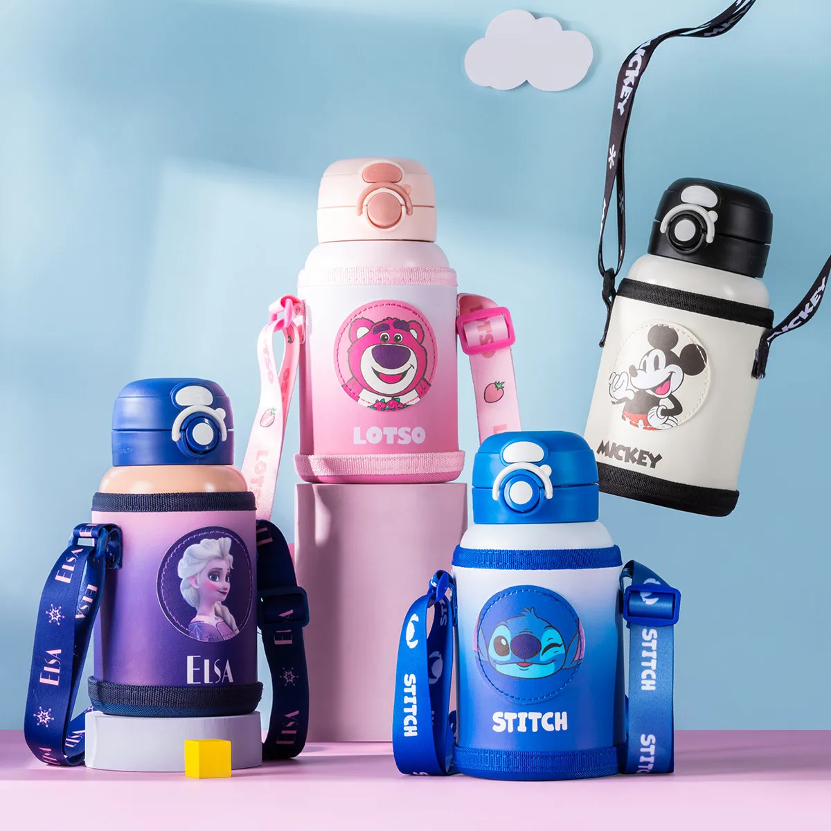 

Новый детский термос Disney — мультяшный дизайн, с рукавом, соломинкой для двойного напитка, студенческая бутылка для воды