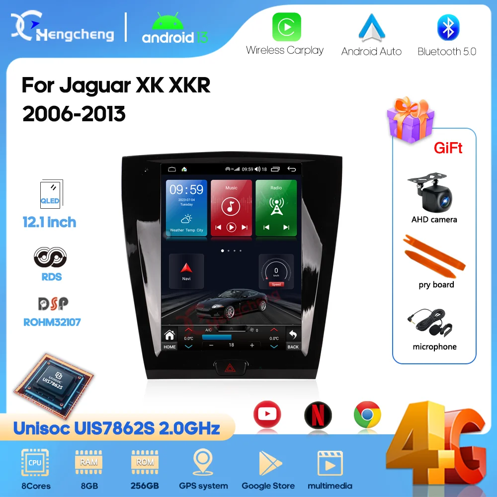 12.1Inch Car Multimedia Video Player For Jaguar XK XKR 2006-2013 GPS Navigation Radio Android 13 8Core Carplay Auto 4G 360camera