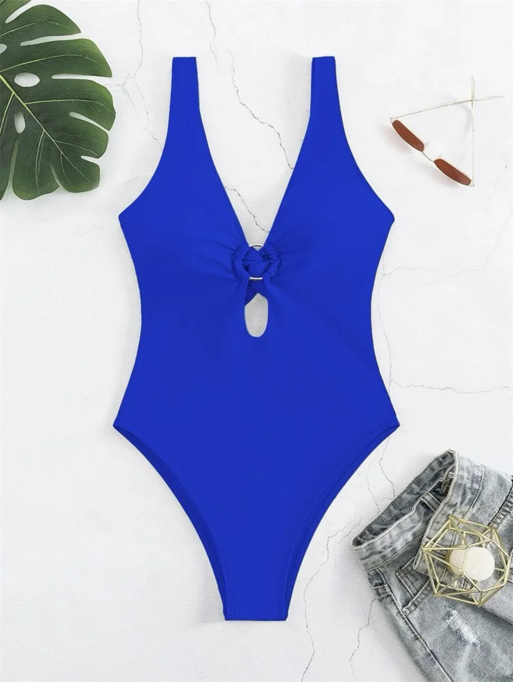 Verdrehte Aushöhlung Bikini Micro Monokini Ringe sexy Deep-V Badeanzug Frauen Bade bekleidung einteilige Strand Badeanzug Urlaub Outfits