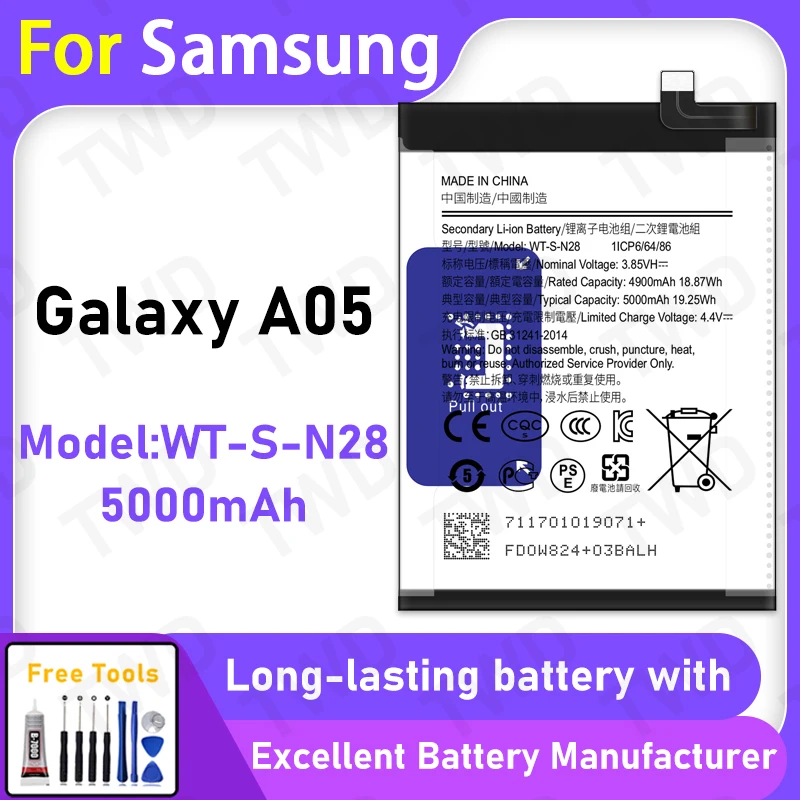 

100% New 5000mAh WT-S-N28 Battery For Samsung Galaxy A05 Battery Replacement Bateria