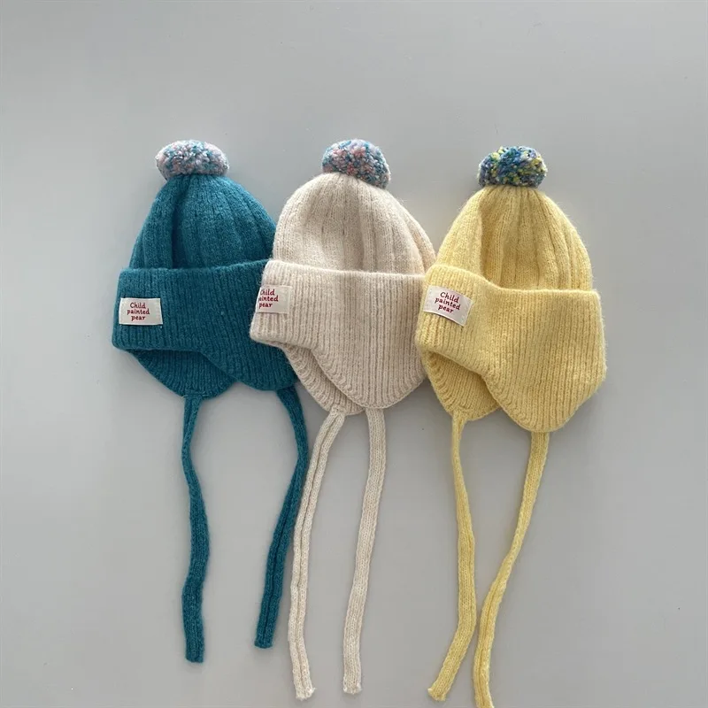 Kids Hat 48-52cm Toddler Winter Beanie with Earflap Knitted Hat Baby Boys Hats Girls Warm Windproof Cold Proof Children Cap view 4