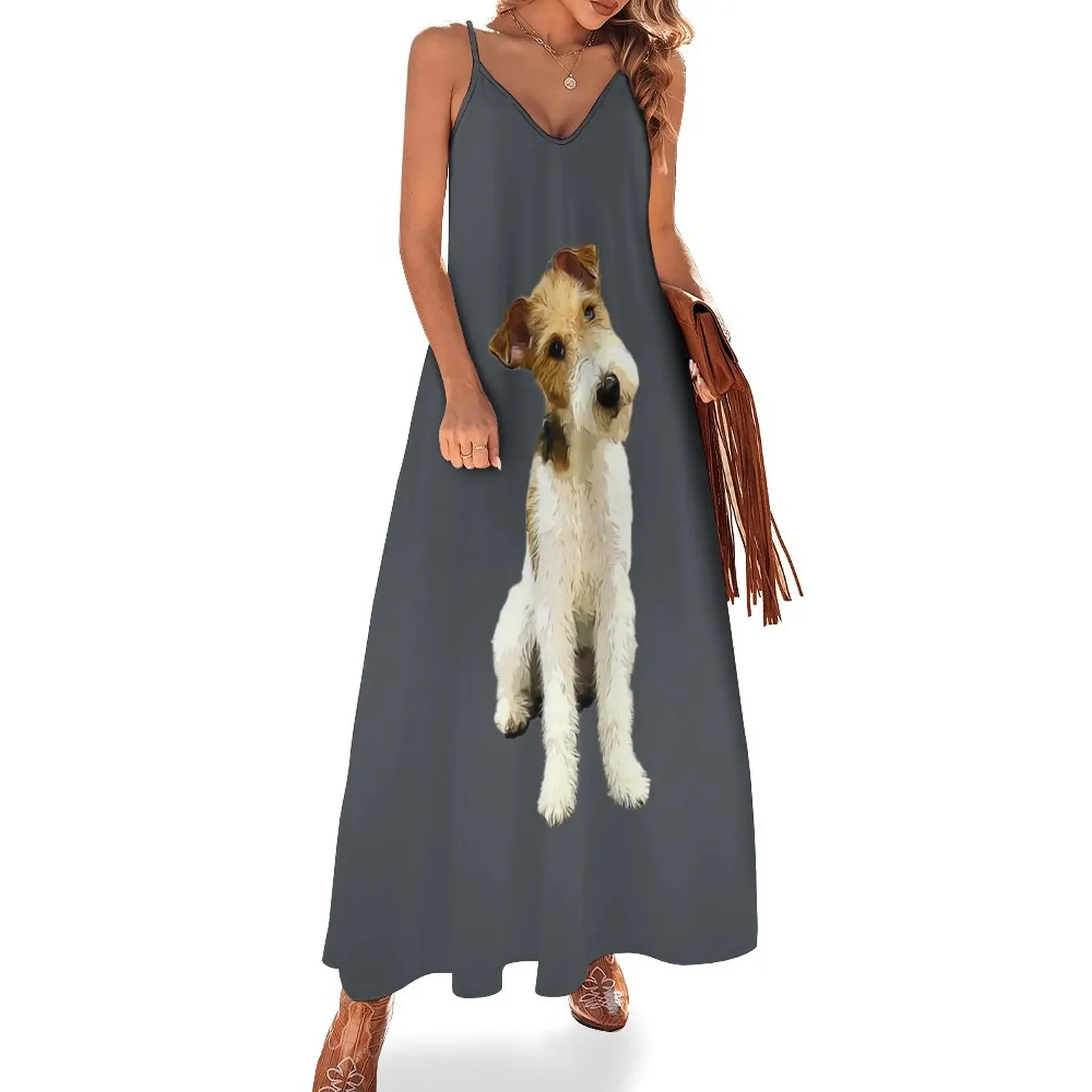 

Wire Fox Terrier Head Tilt Sleeveless Dress Casual dresses Long dress Woman dresses dress women elegant luxury