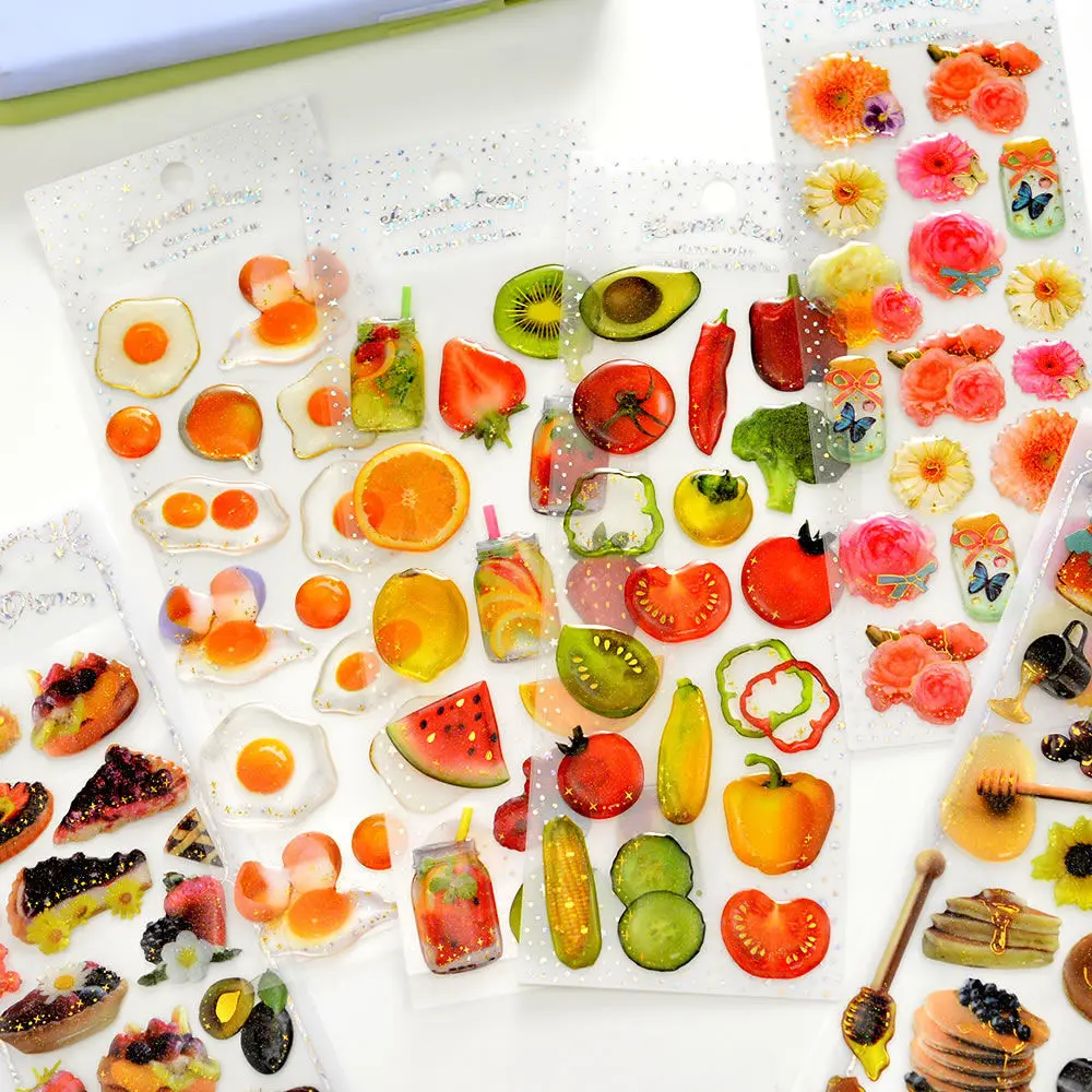 3D Food Series Stickers Resin Drop Gel Crystal Clear Stereo Deco Stickers for Kids Scrapbook Stationery Stickers Decal Toy