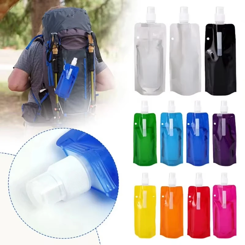 500ml Hiking Collapsible Water Bottles with Mountaineering Buckle Foldable Backpacking Water Bottle for Camping Hiking Cycling