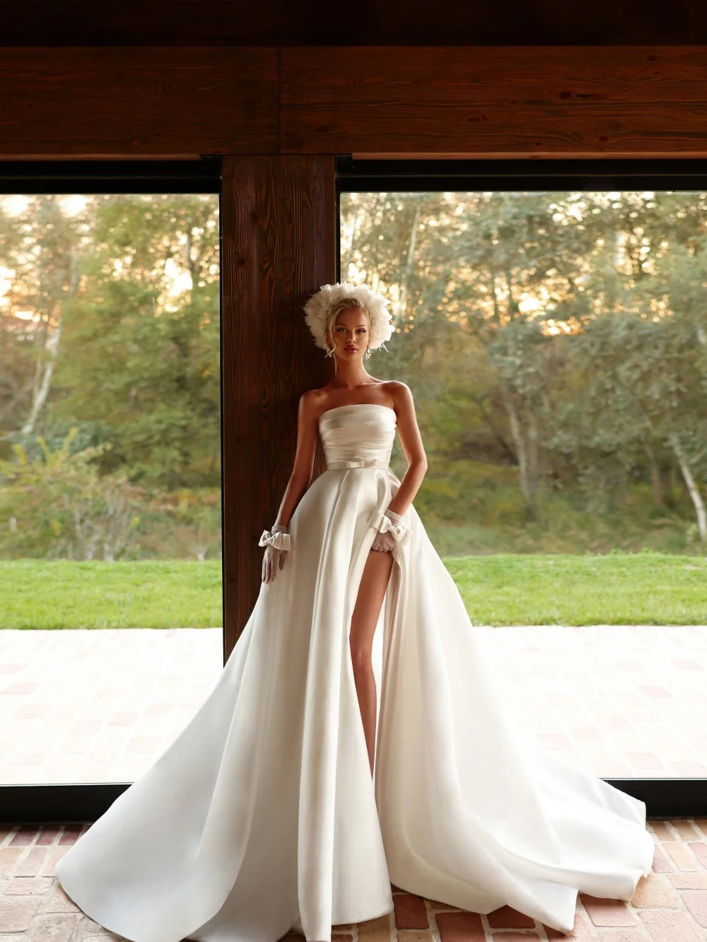 Formal sem alças cetim vestido de casamento 2026 romântico alta fenda vestido de noiva popular uma linha até o chão vestido de noiva robe de mariee