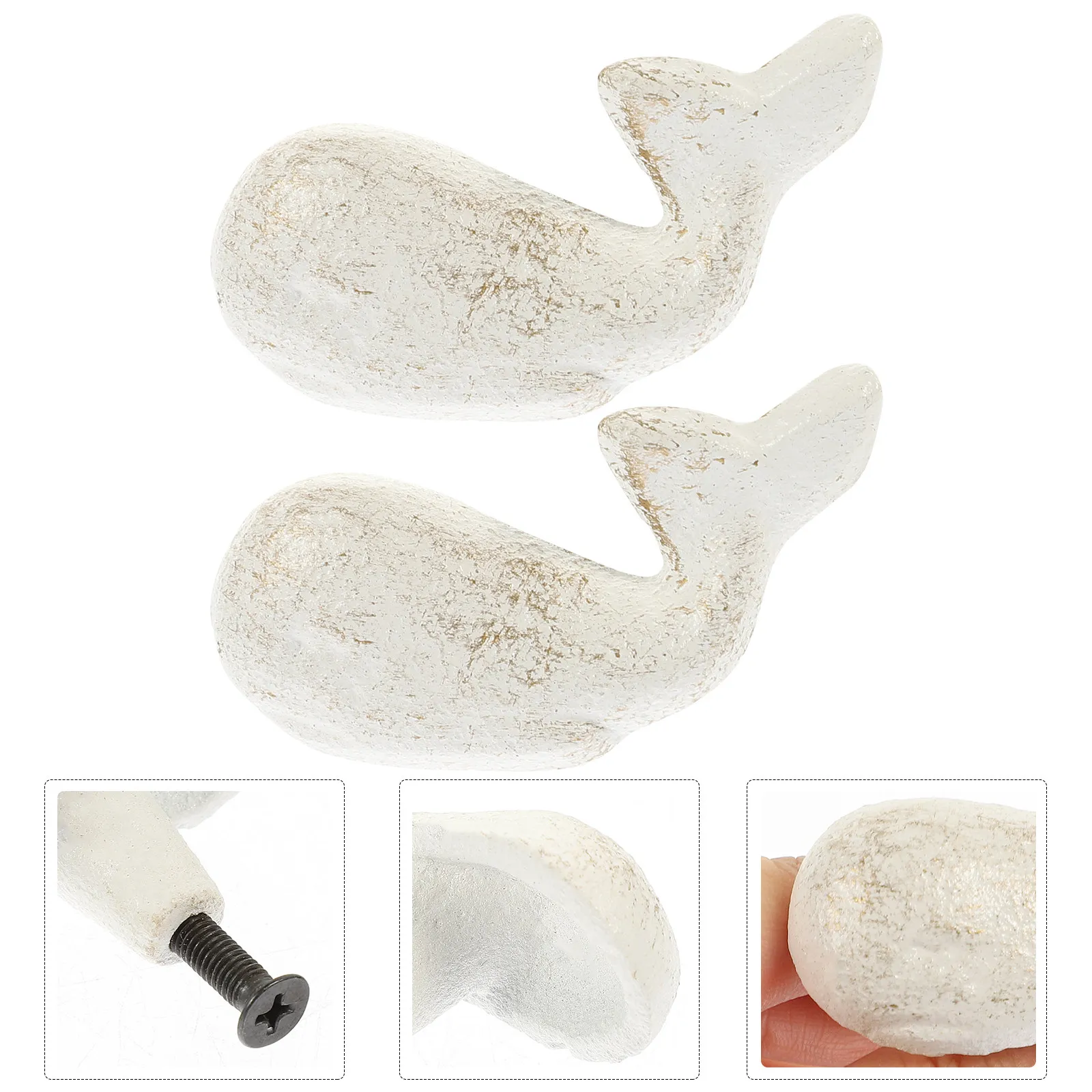 White Whale Cabinet Handles, 2pcs Cast Iron Retro Ocean Theme Drawer Pulls for Wardrobe, Cupboard, Shoe Cabinet