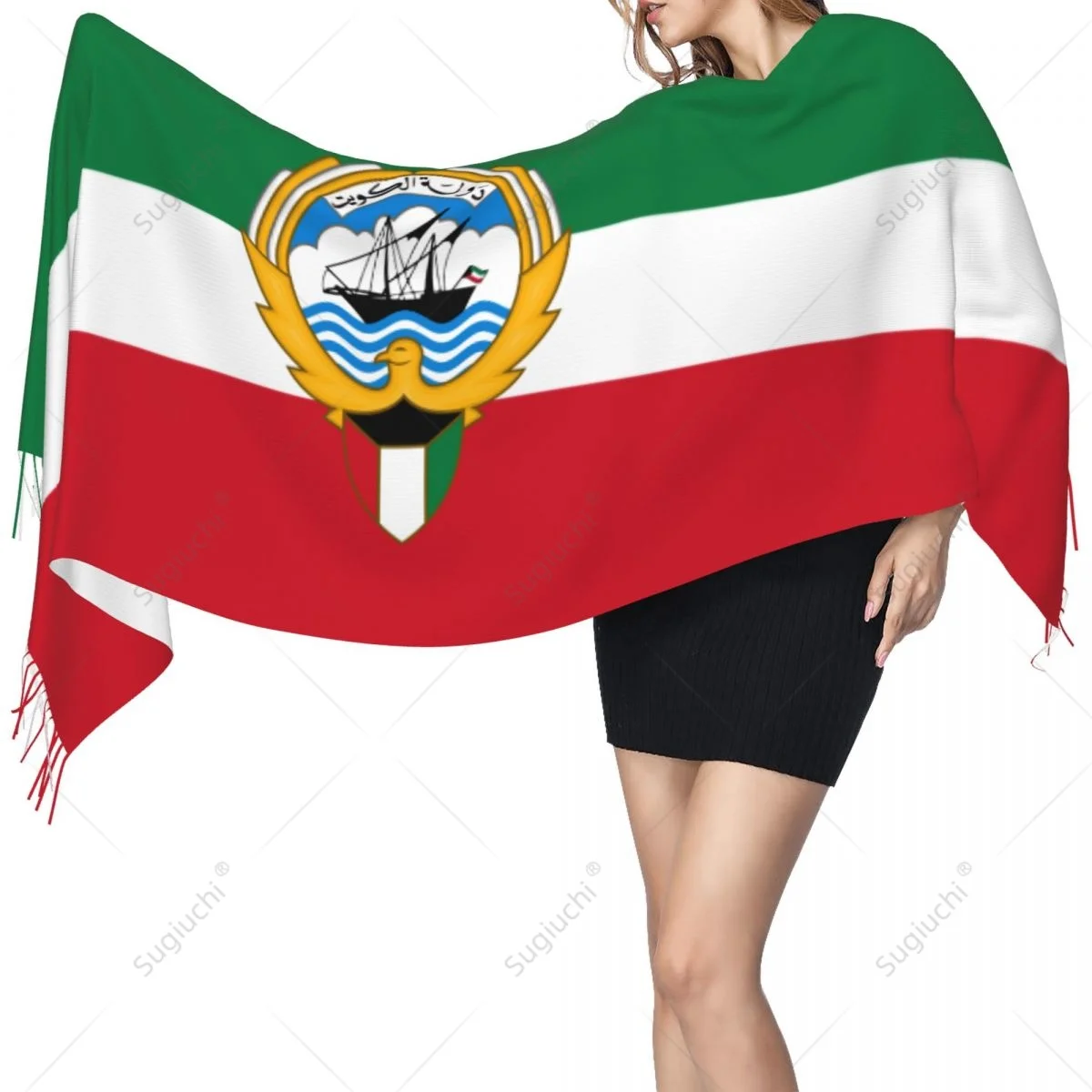 Kuwait Emblem Flag Scarf Pashmina Warm Scarves Shawl Wrap Hijab Spring Winter Multifunction Unisex