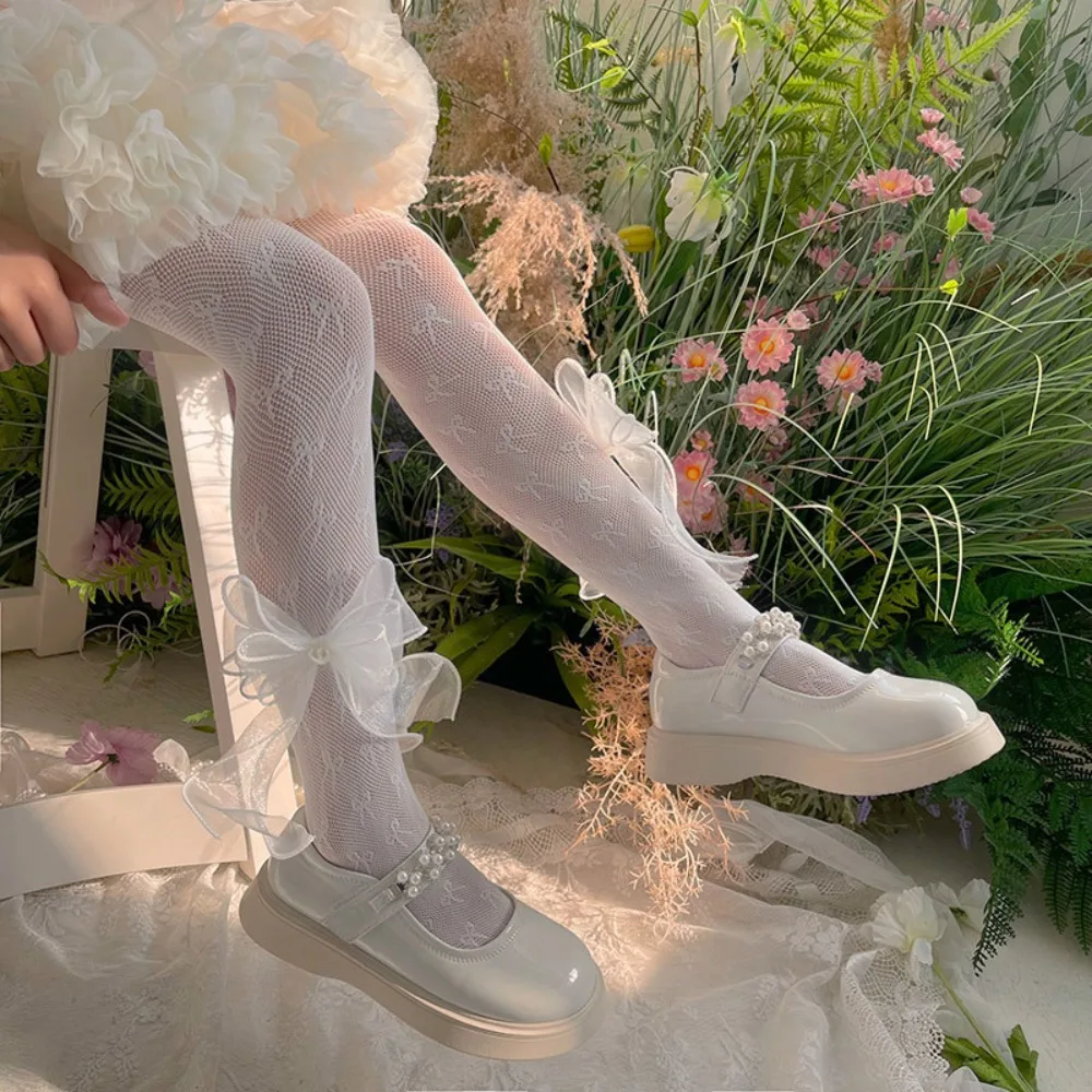 

Новые детские кружевные леггинсы ручной работы с бантом, милые тонкие колготки для девочек на осень и зиму, белые чулки