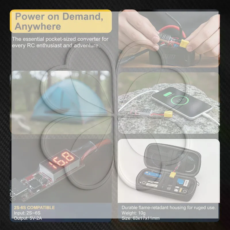 1Pcs 2S-6S Lithium Battery Charger Adapter T/XT60 Plug LED Voltage Display for Outdoor Camping RC Device Charging