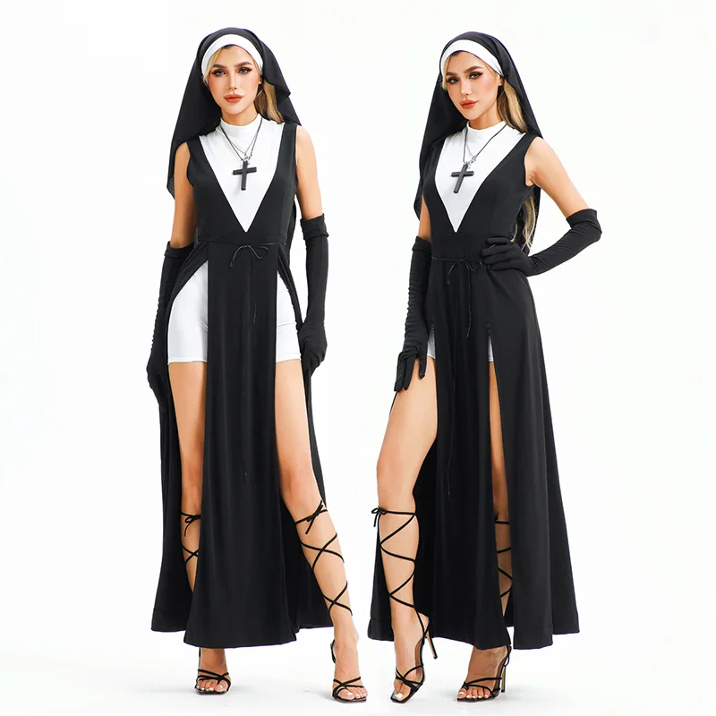 

Halloween adult costume role-playing carnival nun costume cross Virgin Mary dress table performance