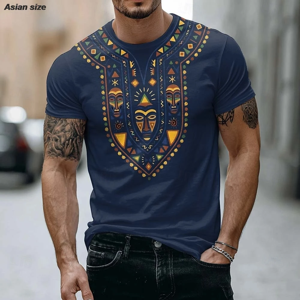 2026 Mens African Tribal Mask T Shirt Ethnic Dashiki Style Graphic Tee Black Short Sleeve Casual Top Clothing Apparel