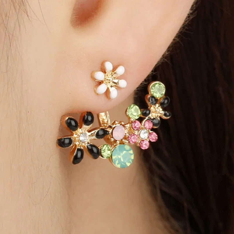 

Sweet flower rhinestone hanging earrings with feminine charm, countryside fresh accessories, Ear studs, new products