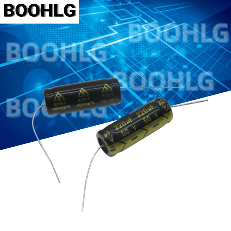 5PCS Non inductive Horizontal Axial Polarized Aluminum Electrolytic Capacitor 50V 220UF 10X25mm