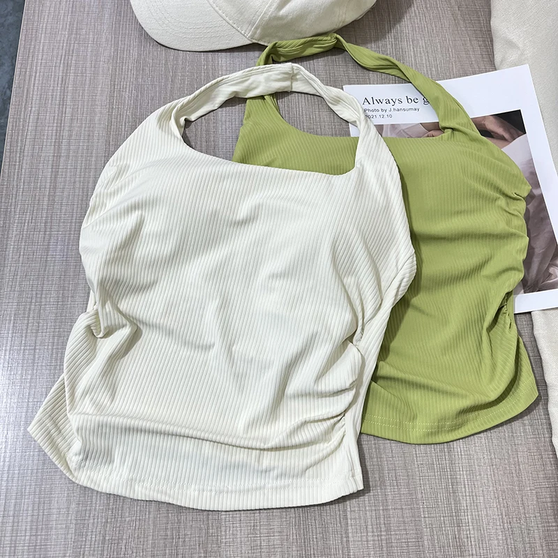 Nahtloses Damen-Sporttop mit Neckholder-Ausschnitt, einteiliger Beauty-Back-Sport-BH, kleiner Träger-BH, Yoga-Oberteil mit Brustpolster – Detail 16