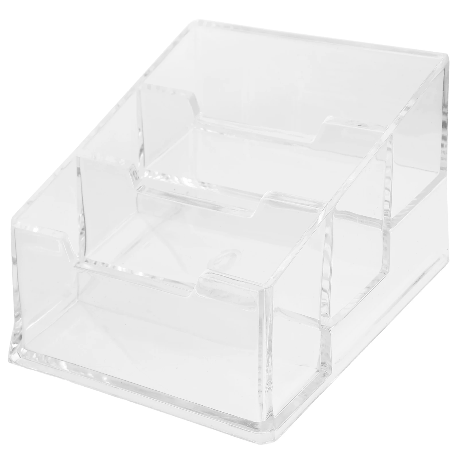 

Business Card Box Clear Holder 2 Layers Plastic Storage Organizer Desktop Name Card Display Stand for Office Home Use
