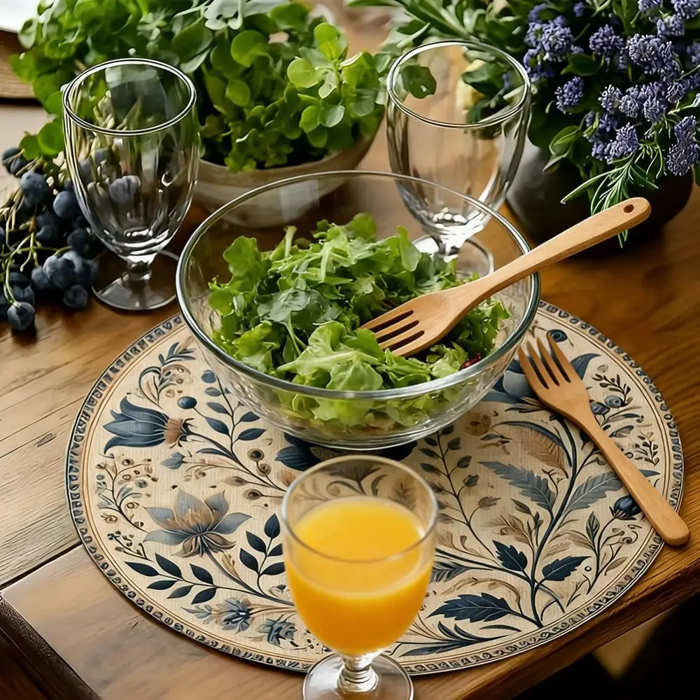 Embroidery Floral Table Placemat Middle East Style Anti-scald Flower Linen Table Mat Coaster Heat Insulation Round Dining Mat