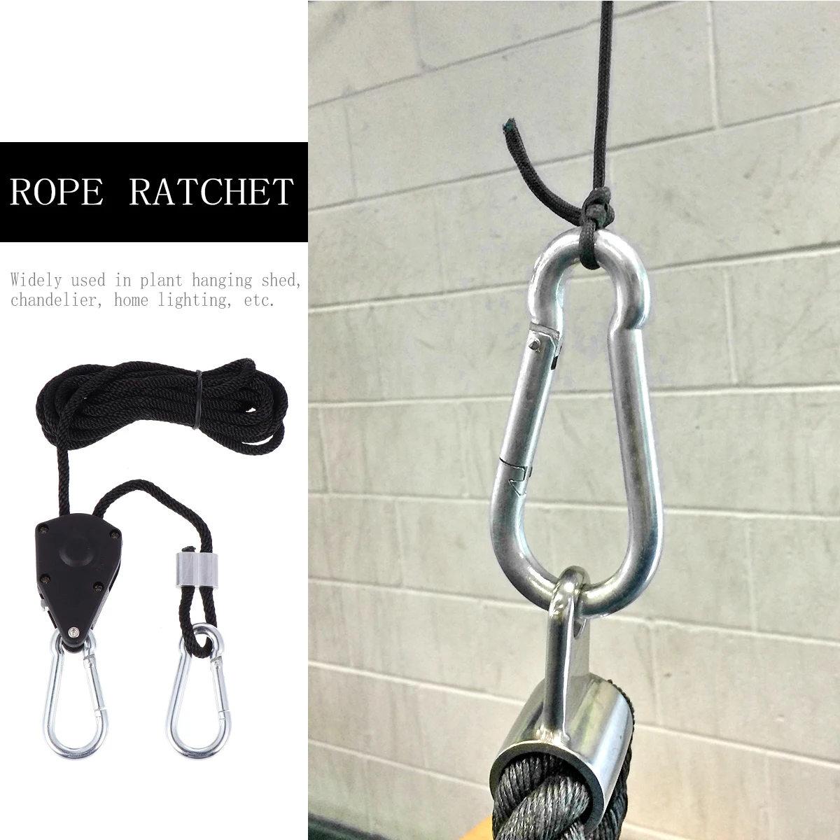 

4PCS Metal Pulley Lanyard Ratchet Set Aluminum Buckle Grow Light Plant Adjustable Rope Clip Hanger Polypropylene Alloy