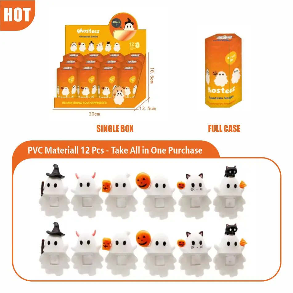 1-12pcs Ghostees Ornaments, Stickable for Phones & Laptops, Cute Halloween Decor Blind Box, Collectible Action Figure, Surprise