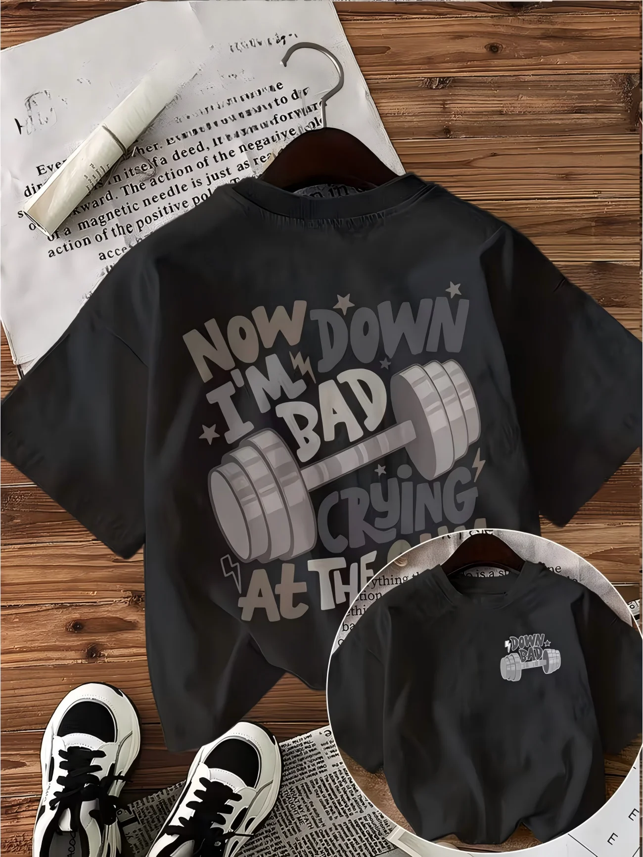 Funny Down Bad Crying At The Gym T-Shirt Fitness Humour Graphic Tee Workout Training Summer Short Sleeve Casual Fashion Tops