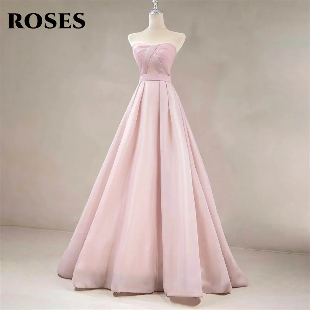 ROSES-Long Tulle Party Dresses, Sem alças, Sem mangas, Vestidos de Noite Vintage, Lace Up Back, Celebridade, Rosa