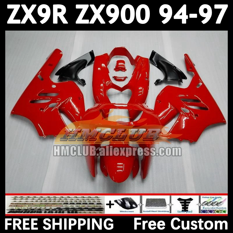 Body Kit For KAWASAKI NINJA ZX900 ZX 900 9 R 1994 1995 gloss red 1996 1997 163No.11 9R 900CC ZX-9R ZX9R 94 95 96 97 Fairings