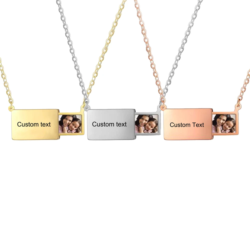 

Ожерелье с подвеской в виде фотокоробки на заказ, колье из нержавеющей стали с персонализированными словами и изображением