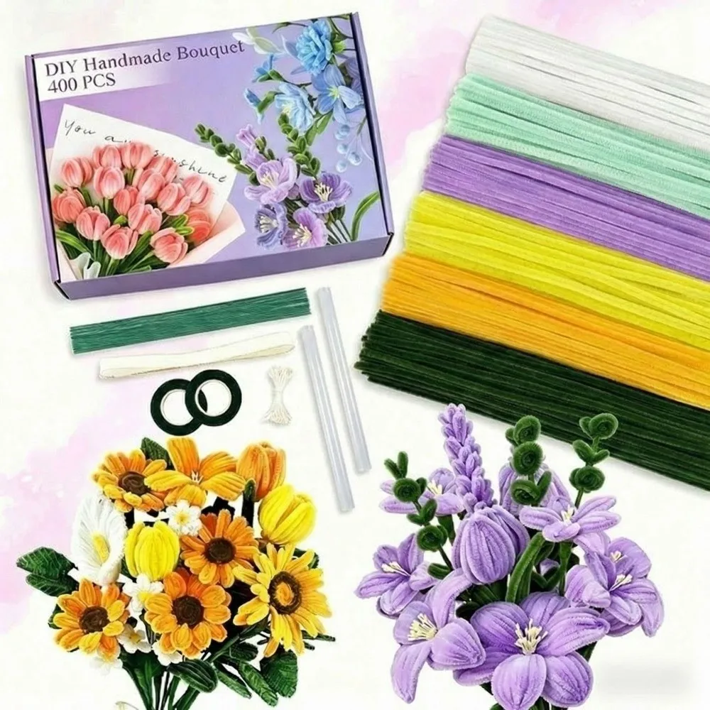 

400 Pieces 12 Inch Pipe Cleaners DIY Crafts Art Twistable Stick Flower Making Material Multi-Color Flowers Craft Kit Kids