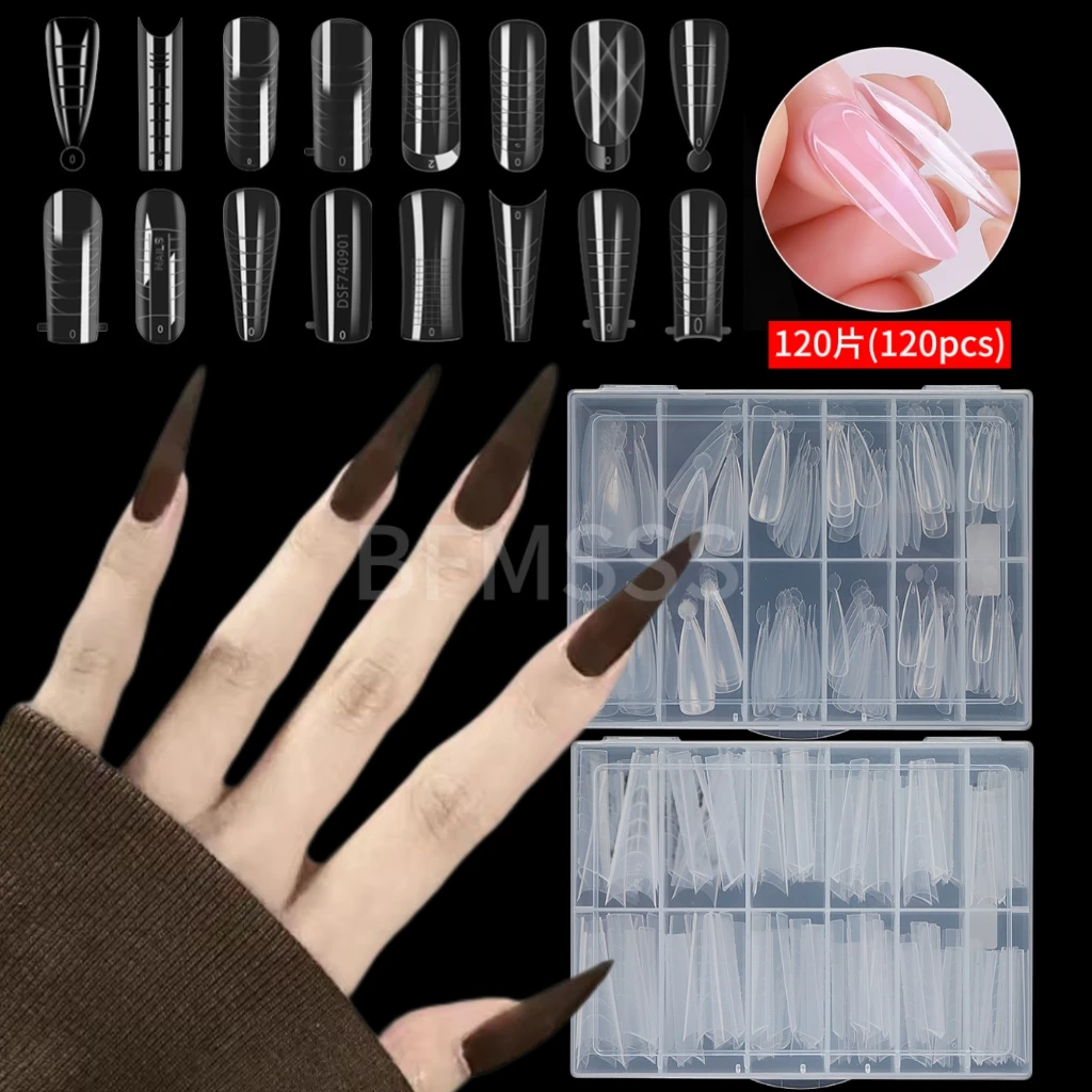 120pcs Fake Nail Art Extension Special Extension Model Nail Tips For Gel Water Drop Water Pipe Crystal Ballet Fause Nail Plate