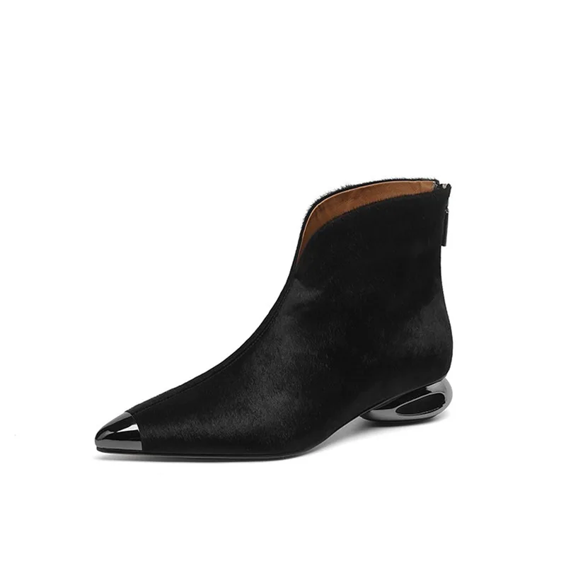 المرأة السوداء أشار تو كتلة كعب حذاء من الجلد للاستخدام اليومي أحذية مسطحة عادية أحذية بوت قصيرة Q-114 #5