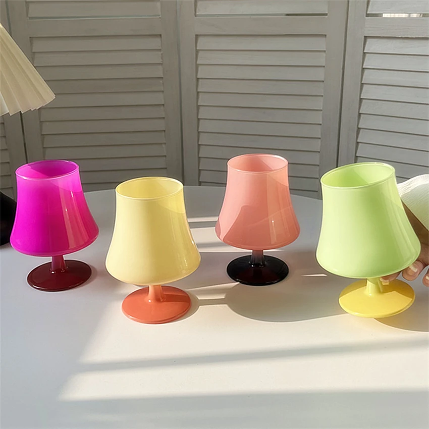 Korean Retro Ins Style Lamp Shaped Glass, Candy-Colored, Simple Home Champagne Glass, Single-layer, Universal Tall Glasses