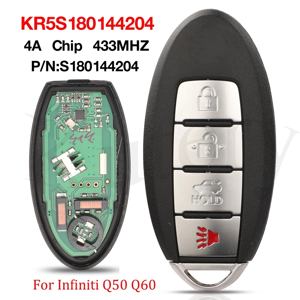 jingyuqin 4 Buttons KR5S180144204 433Mhz 4A Chip Smart Remote Car Key For Infiniti Q50 2016-2019 Q60 2017-2019 S180144204