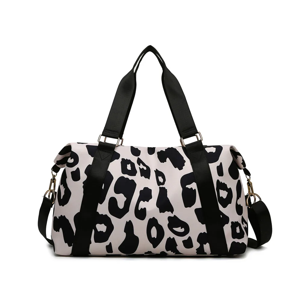 Leopard Print Nylon Duffle Bags para mulheres, bolso molhado, Travel Bag, ginásio, frete grátis