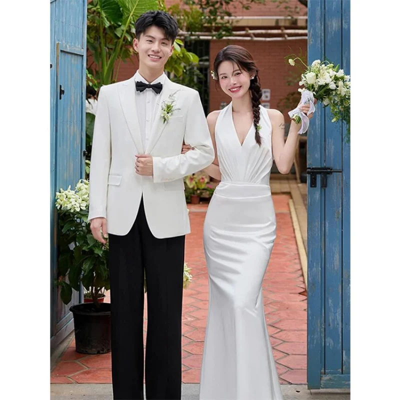 

Mermaid Light Wedding Dress2025New Bridal French Style Wedding Veil Halter High-End Luxury Niche Satin Dress
