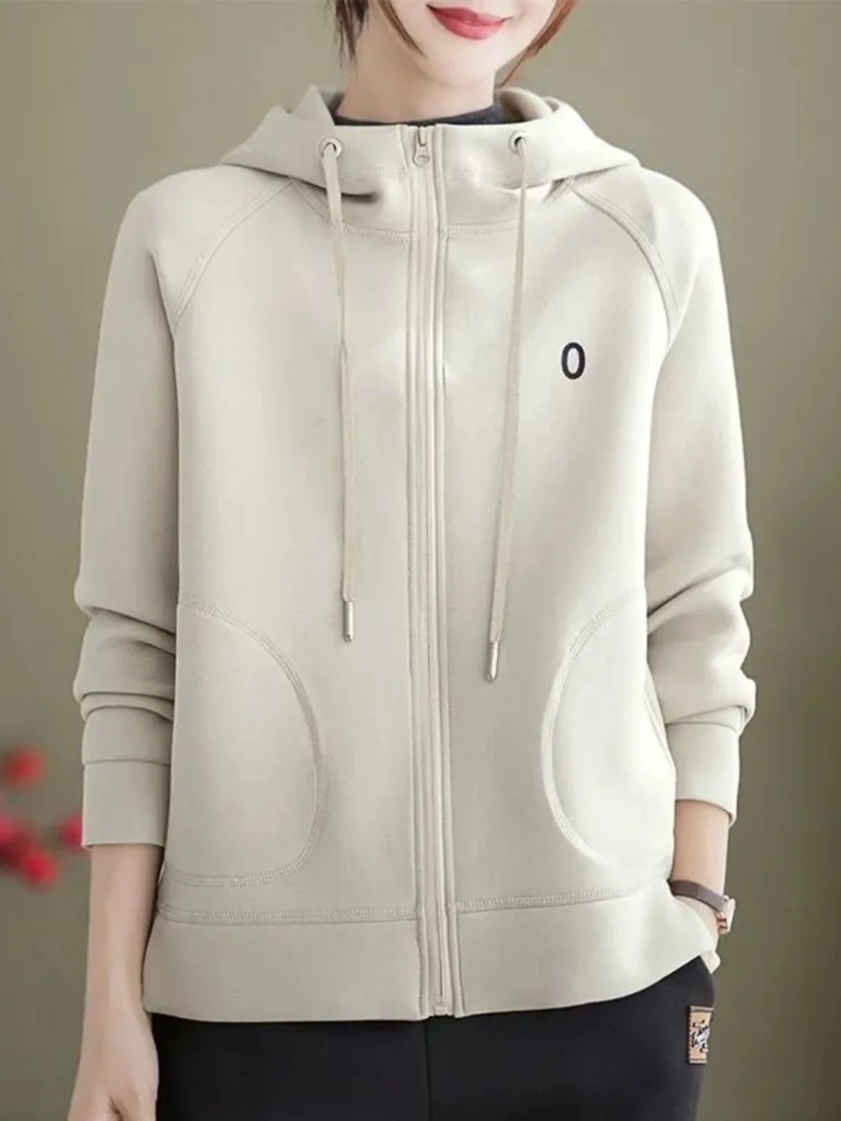 

Женская толстовка-куртка Laid-ba Sle, белая, с длинным рукавом, на молнии, свободного кроя, весна-осень, модная, больших размеров, в корейском стиле, для повседневной носки