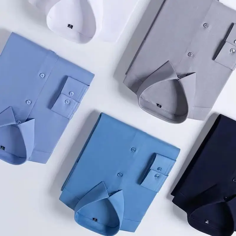 

New Wormwood fiber Men's Long Sleeve Shirt Work blue White 6XL 7XL 8XL Mens Shirts Long Sleeve Dress Shirts Slim Fit Business