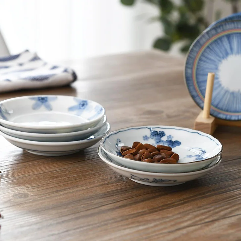 Japanese Household Flower Patterned Ceramic Sauce Dish Plate Small Bowl Elegant Tableware