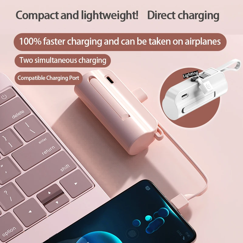 Portable Mini Power Bank 20000mAh 2 IN 1 Fast Charger Type C External Battery Power Bank Plug Play For iPhone Huawei Xiaomi