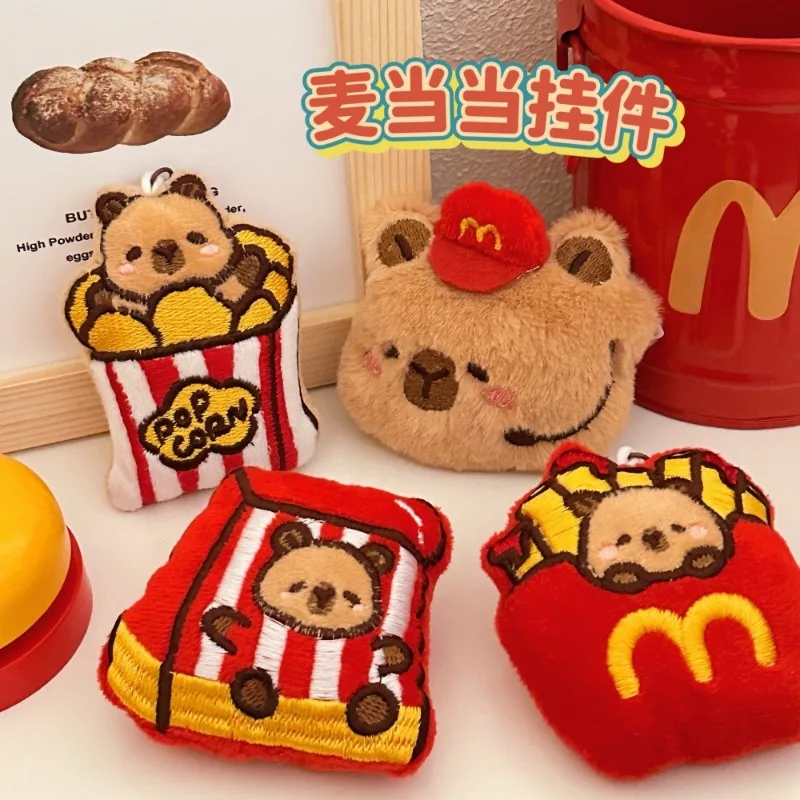 Creative Hamburger Fried Chicken Capybara Keychain Cute Cartoon Food Keyring Lovely Plush Keychains Bag Pendant Couple Gifts