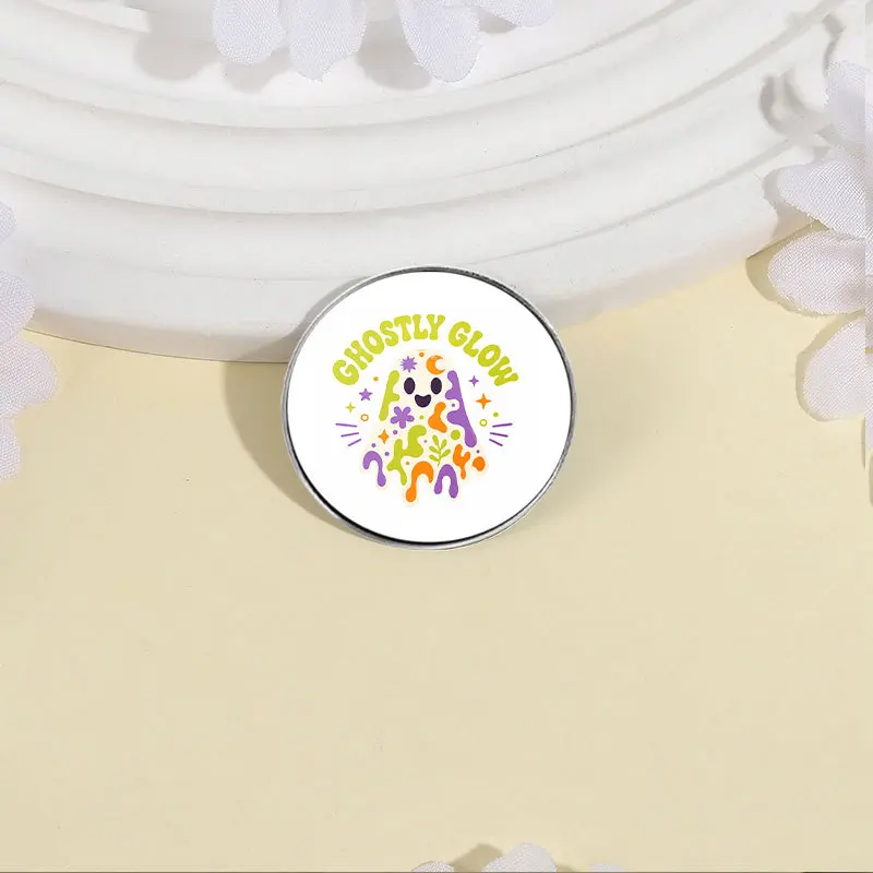 Colorful cartoon ghost GHOSTLY GLOW metal brooch Halloween badge accessory