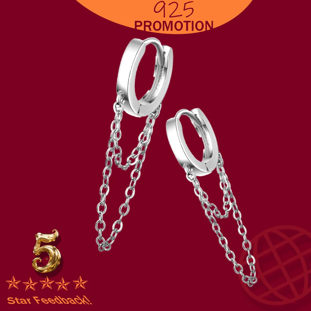 

Double Layer Chain Tassel Hoop Earrings For Women Stamp 925 Sterling Silver Popular Cold Style Women Fashion Jewelry 2025 New