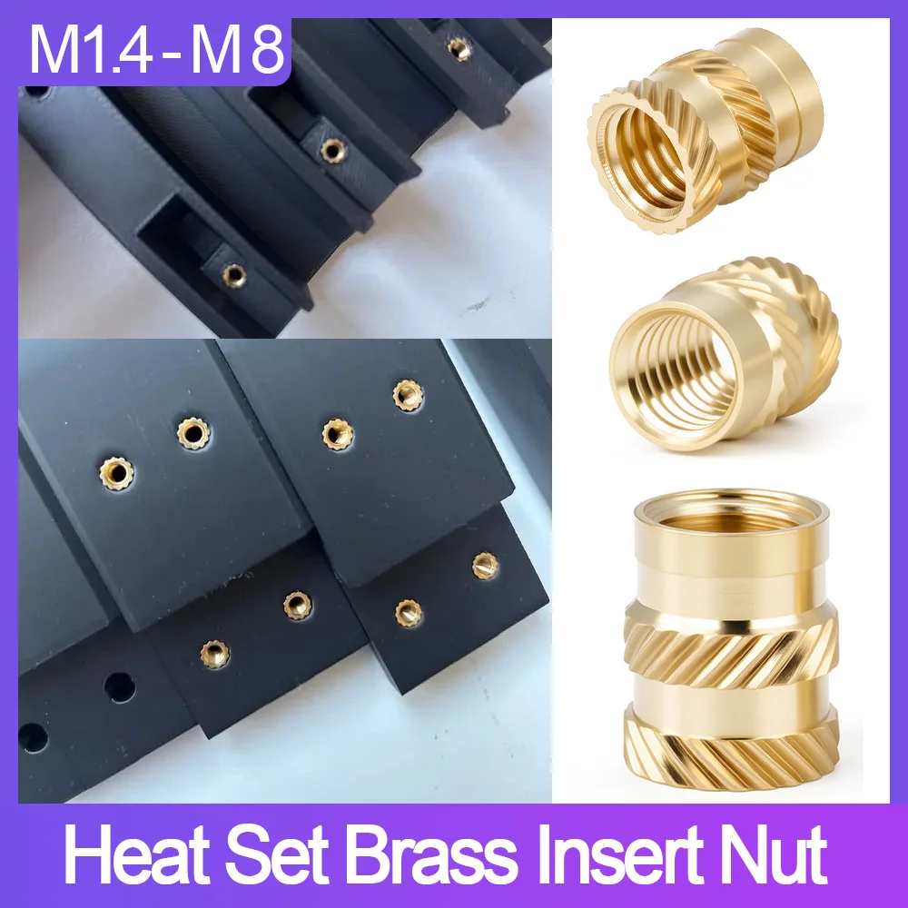 Brass Heat Set Insert Nut M1.4 M1.6 M2 M2.5 M3 M4 M5 M6 M8 Hot Melt Molding Injection Embed Threaded Inserts Nuts For 3d Printer