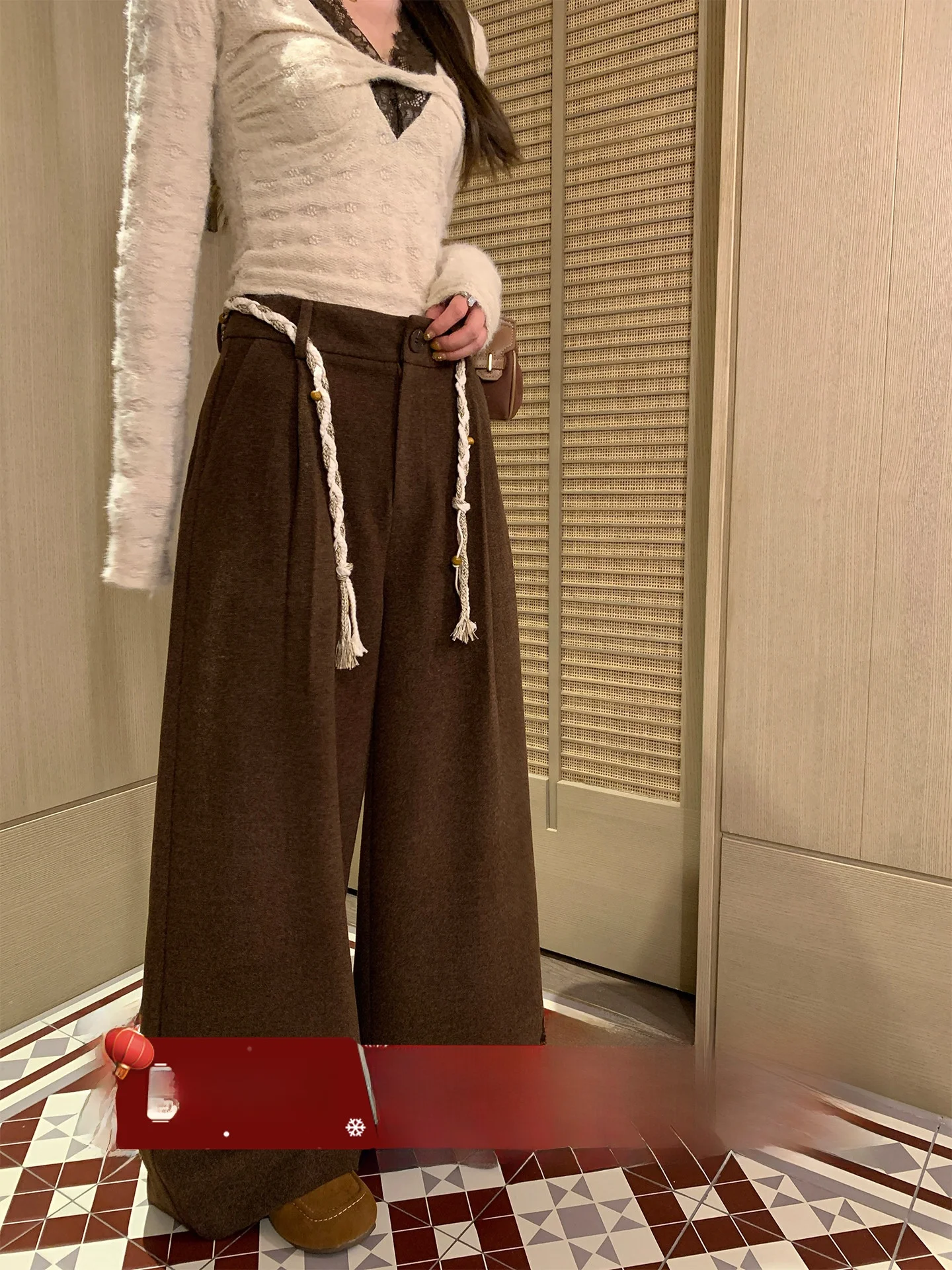 

Французские женские свободные шерстяные брюки с поясом, повседневные, весна-лето, новинка, стройнящие, драпирующиеся леггинсы, брюки-транки