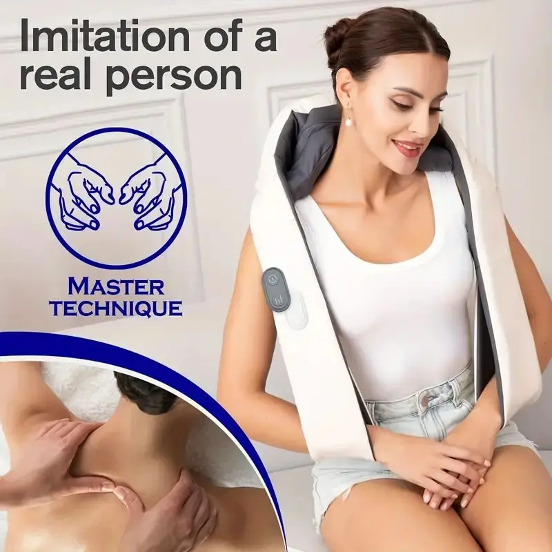 3D Heated Deep Tissue Kneading Shiatsu Electric Rechargeable Neck Massager Cushion Pillow for Neck Shoulder Waist Leg Relax