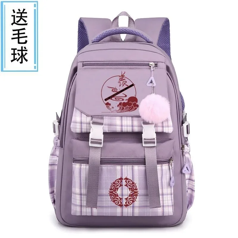 

Breathable mesh, Tartan Plaid Blue Purple, Grandmaster of Demonic Cultivation, Mo dao zu shi, School Bags, Anime Backpacks Girls