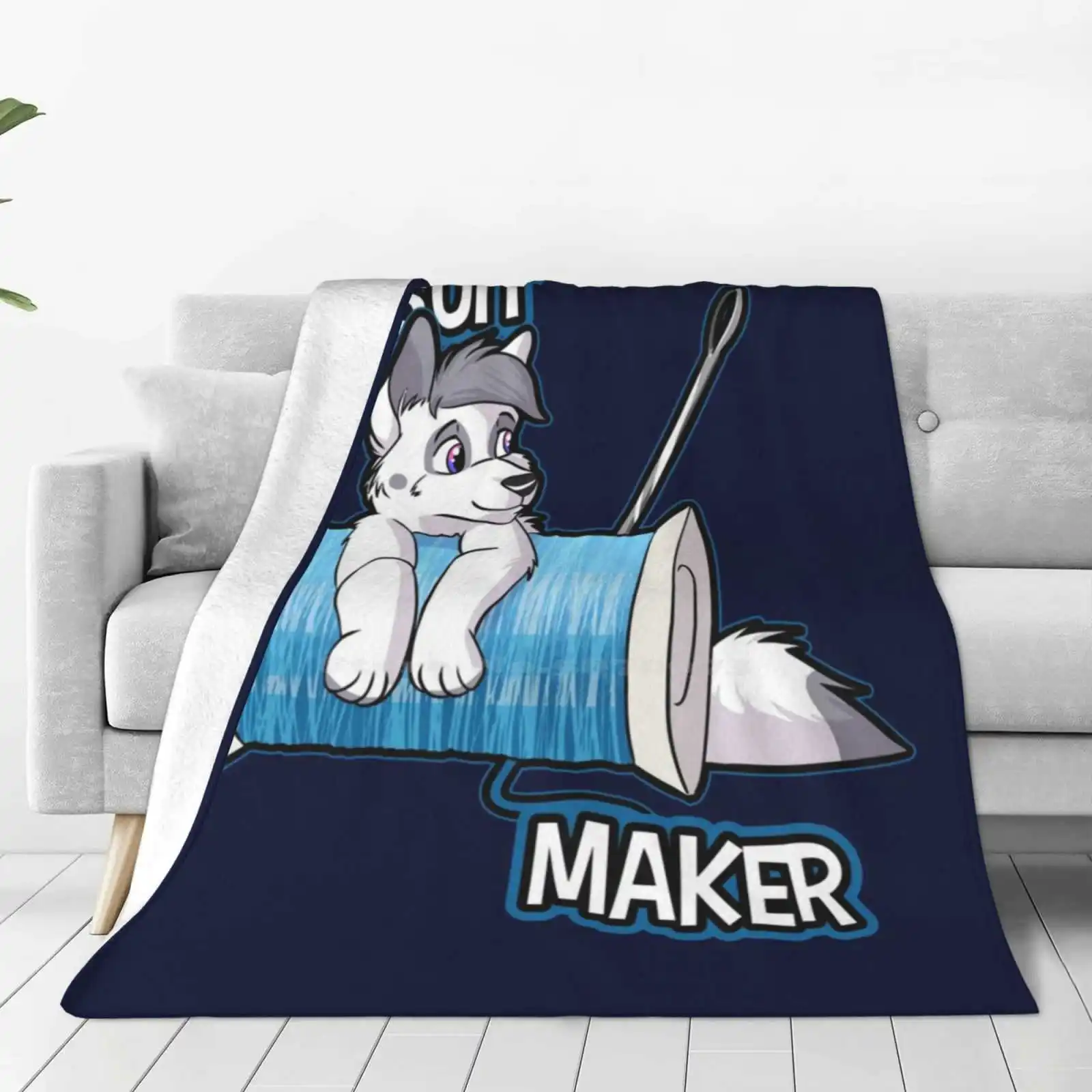 Fursuit Maker Soft Warm Throw Blanket Furrys Furries Doggo Canine Wolf Cute Adorable Chibi Kawaii White Feral Quad Puppy