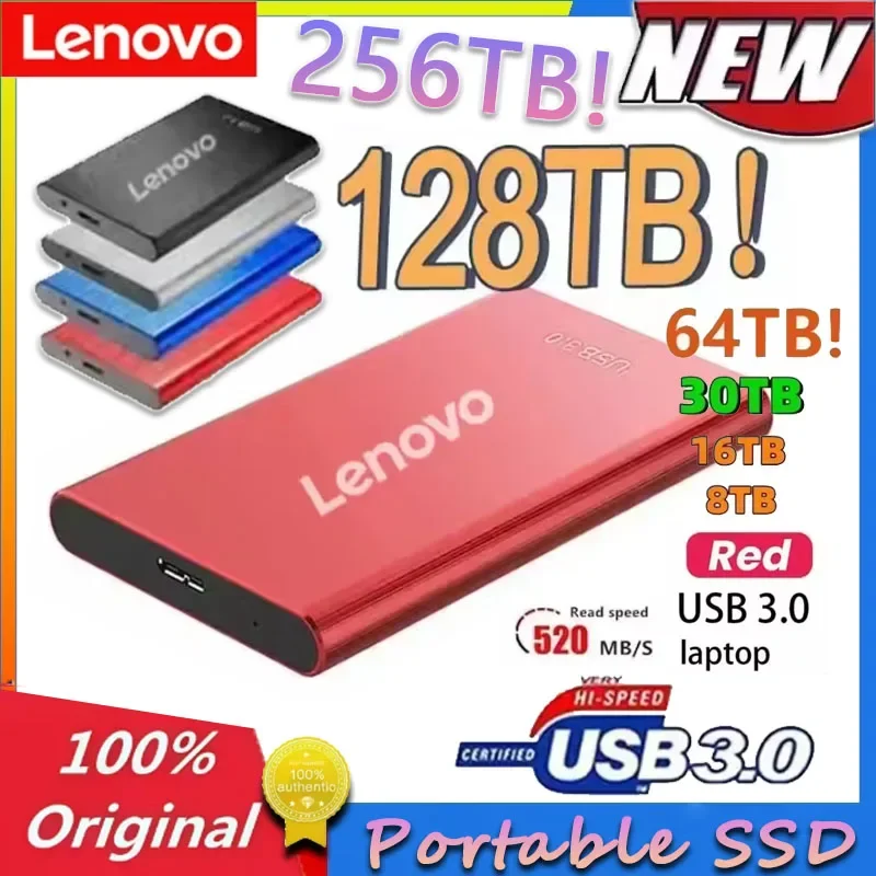 

Портативный SSD-накопитель Lenovo 256 ТБ, высокоскоростной SSD 2 ТБ, внешний жесткий диск 8 ТБ, массовое хранилище данных, интерфейс USB 3.0, накопитель для ноутбуков и компьютеров