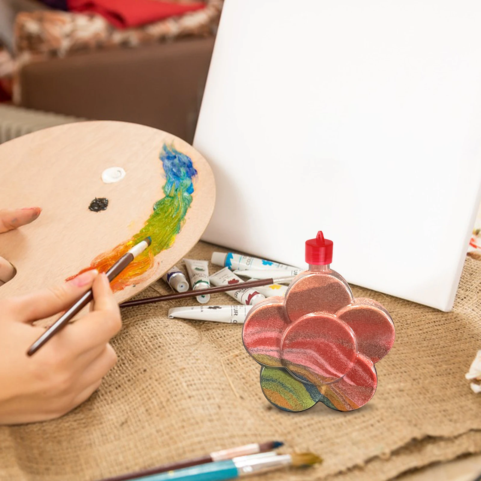 10 قطع من زجاجات الرمل البلاستيكية الفنية على شكل زهرة حاويات رملية ملونة مشغولات يدوية للأطفال لحفلات الزفاف وأعياد الميلاد الإبداعية