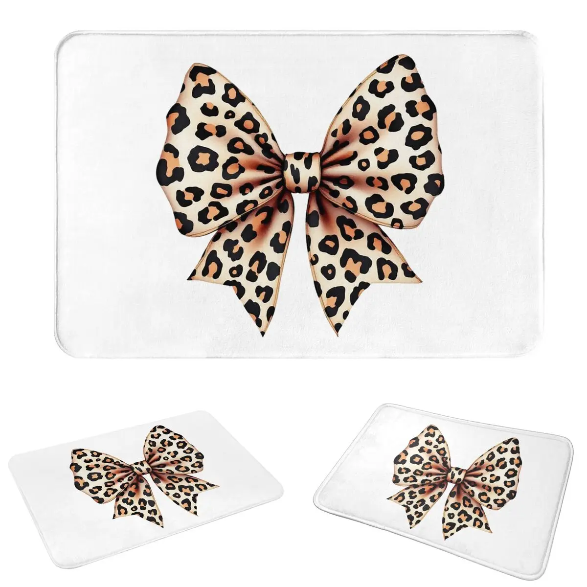 Leopard Print Bow Non-slip Doormat Floor Mat Sand Scraping Carpet Rug for Kitchen Entrance Home Bathroom Footpad Mats