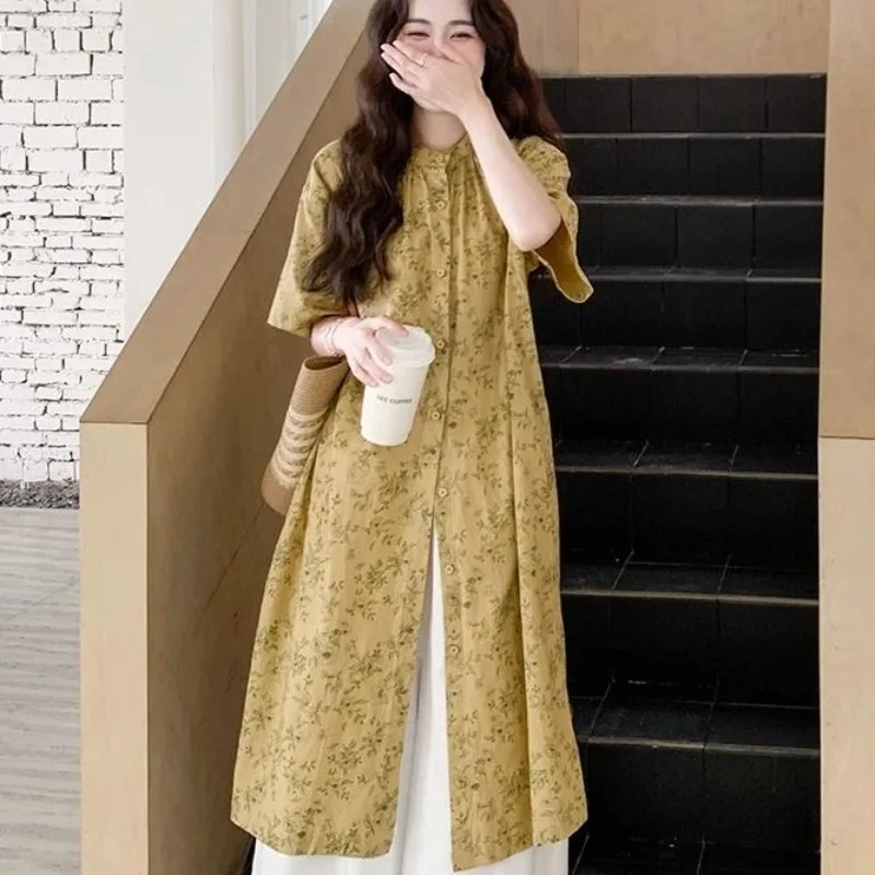 

2025 Summer New Women Graceful Print Long Shirts Wide Leg Pants Two Piece Suits Chinese Style Retro Tops White Trousers Outfits