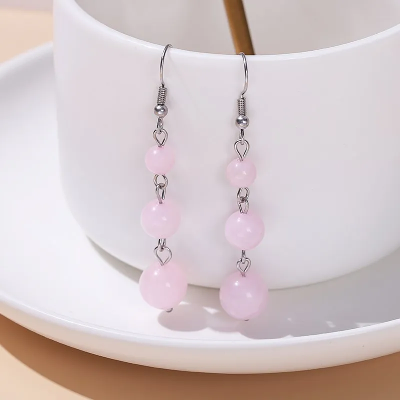 Change Better Natural Pink Quartz Tiger Eye Round Bead 6 8 10mm Earrings Women Fashion Drop Dangle Long Lady Earrings Jewelry